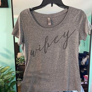 Next Level Apparel Wifey Graphic‎ T-Shirt Gray Heather Scoop Neck Women Large